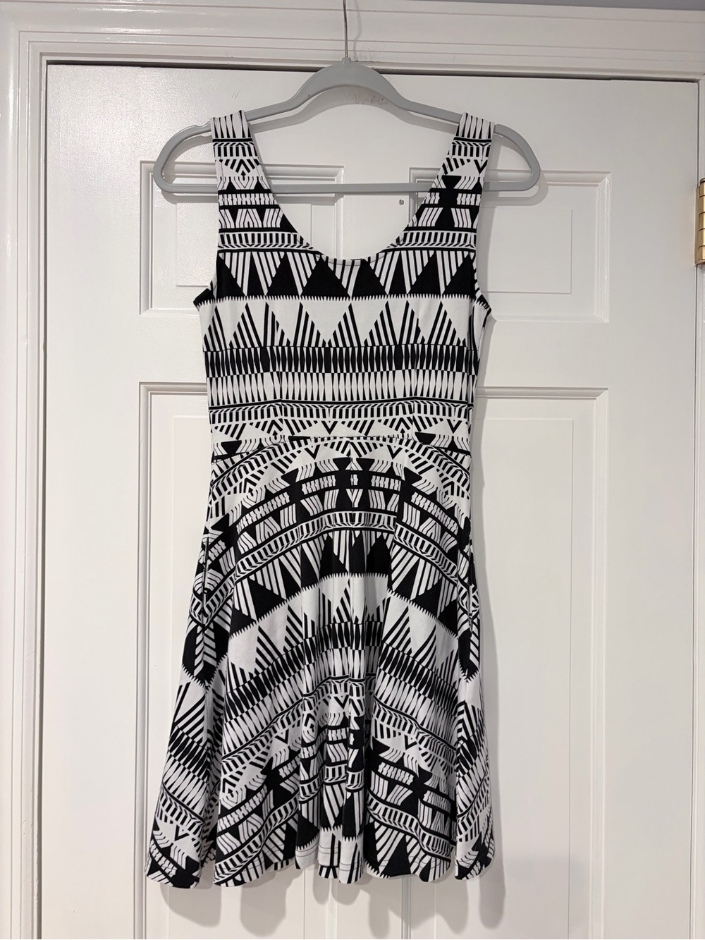 New York & Company Black and White Aztec Fit-and-Flare Mini Dress